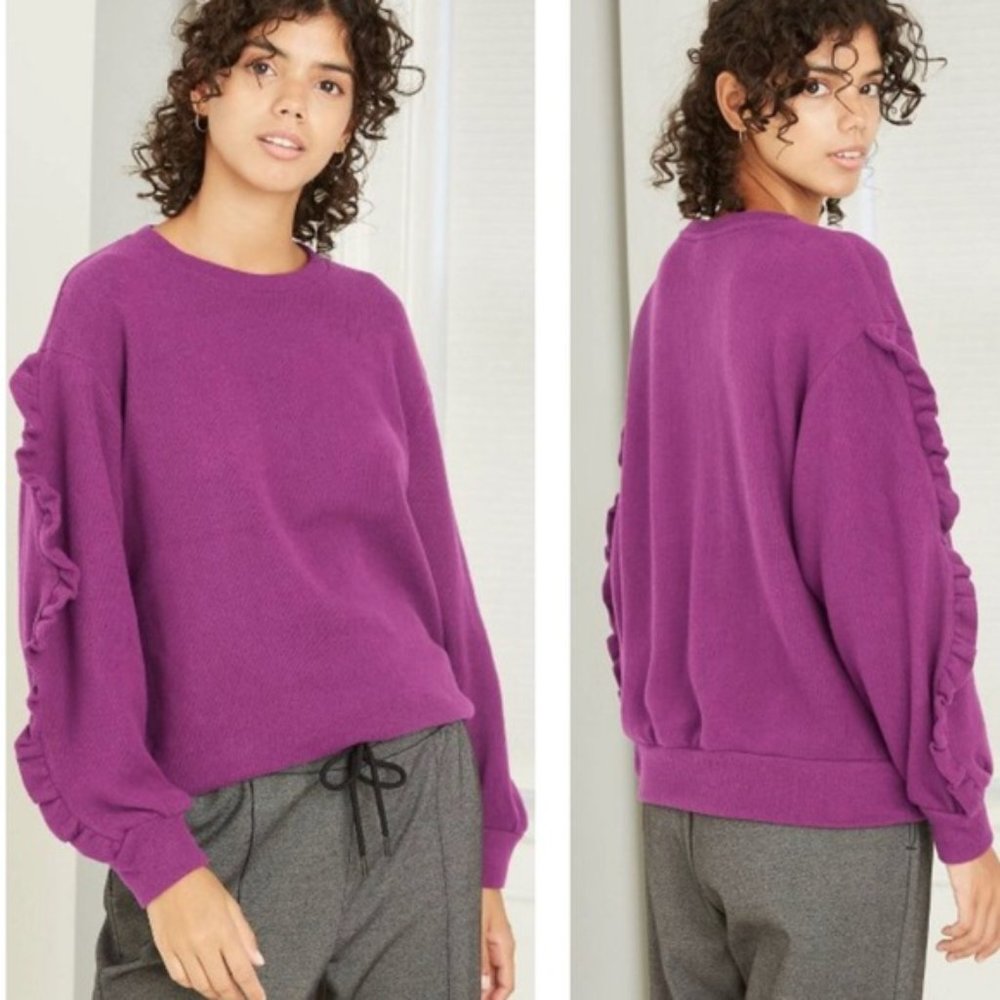 A New Day Women's Purple Ruffle Sleeve Sweater, Size Medium
